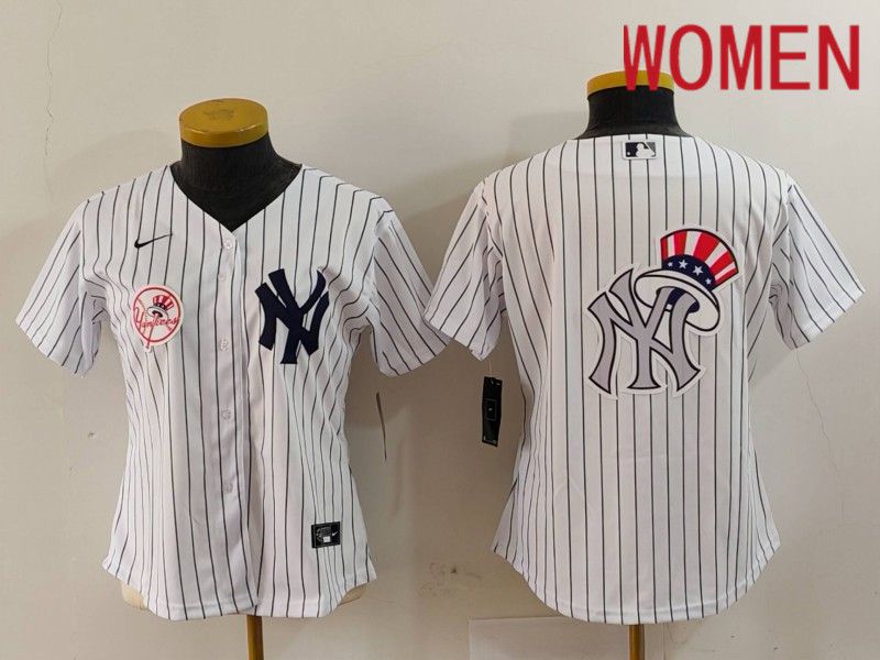 Women New York Yankees Blank White stripe Game 2024 Nike MLB Jersey style 8->youth mlb jersey->Youth Jersey